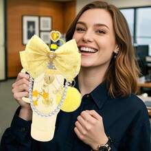 QY Bling Cup Accessories For 40/30/20 Oz Tumbler With Handle Including Glitter Bow Straw Topper, Heart Straw Cover, Pearl Water Bottle Handle Strap, Boot, Pom-Pom, Keychain Charms(Yellow) 2216 - 黃色 - 查看 5