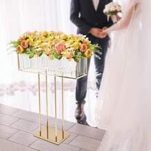 Hochzeitsblumenständer, Hochzeitsblumenständer aus Kristall, Blumenständer aus Kristall - Gold - Übersicht 3