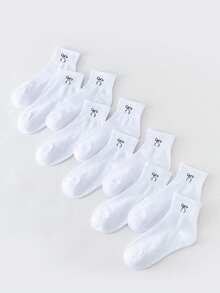 8 Pairs Random Mixed Color Solid Simple Style Children Socks, Versatile Casual Everyday Wear, Infant Mid-Calf Socks With Black & White Bow Pattern - Multicolor - View 9