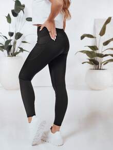 3 Pack, Women's High Waist Athletic Leggings With Side Pockets, Stretch Nylon And Spandex Training Pants, Slim Fit Shaping Fitness Leggings, Comfortable Activewear For Sports, Running, Yoga And Everyday Wear - Black - View 3