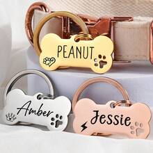Personalized Dog Tag Engraved Name Phone Number Bone Shaped Pet ID Tag Stainless Steel Paw Print Design Silent Silicone Dog Tags Cat ID Tag Memorial Keepsake - Multicolor - View 3