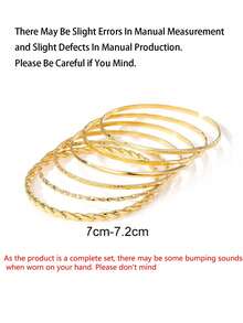 一套简约复古时尚光滑几何开口手镯套装 情人节配饰 - 金色麻花 - 查看 6