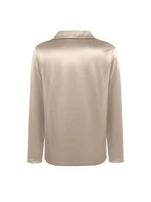 Elegant Satin V - Neck Shirt - Stylish Long - Sleeve Blouse For Women, Suitable For Casual & Sophisticated Office Commute Silk Fabric Fall Shirt