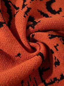 Men's Casual Loose Minimalist Halloween Themed Cartoon & Letter Print V-Neck Button-Up Long Sleeve Cardigan Sweater, Autumn/Winter