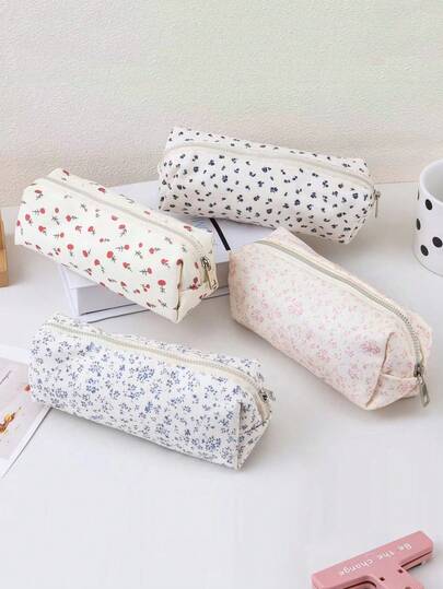 1pc Minimalist Ditsy Floral Pencil Case, Vibrant Unique Floral Pencil Box - Durable Polyester Construction, Multi-Purpose Zipper Pouch For Organizing Office Supplies, Cosmetics And Beauty Essentials - Great For School, Work Or Travel