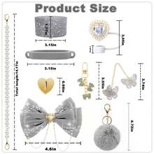 QY Bling Cup Accessories For 40/30/20 Oz Tumbler With Handle Including Glitter Bow Straw Topper, Heart Straw Cover, Pearl Water Bottle Handle Strap, Boot, Pom-Pom, Keychain Charms(Sliver) 2216 - 銀灰色 - 查看 2
