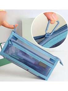 1个透明大容量学生文具笔袋，时尚简约设计，考试笔袋，透明网眼笔袋，简约学生文具包，适用于大学入学考试、学习办公用品、学校用品、返校季 - 彩色 - 查看 4