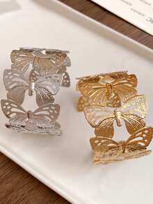 1件装休闲街头时尚夸张金属镂空C形可调节手镯，编织缠绕手链，返校季情人节配饰 - 彩色 - 查看 13