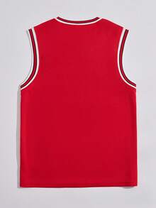 男款布鲁克林图案和 26 号拼色圆领无袖篮球球衣，休闲运动风，适合春夏季 - 紅色 - 查看 3