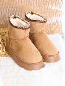 Damen warme und bequeme Schneestiefel mit dicker Sohle, einfache und modische Lässig Stiefeletten, personalisierte Schneestiefel mit dicker Sohle, warme und bequeme Outdoor-Schuhe, Winterflache Schuhe mit dicker Sohle, warme und bequeme Schneestiefel mit dicker Sohle, Damen lässige Slip-On Knöchel Stiefel