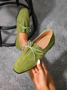 Damskie baleriny Mary Jane z kwadratowymi noskami, na jesień, wsuwane, z miękkim dnem, wygodne, sznurowane na krzyż i z kokardą