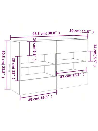 VidaXL TV Wand Unit LED Lighting 98.5x30x60.5 Cm Concrete Grijs view 2
