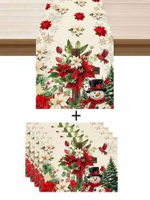 4 piezas Manteles individuales con diseño de cruz de Jesús, muñeco de nieve y flor de Pascua, estilo moderno de lino para decoración navideña, perfectos para la decoración de mesa de cocina y comedor de estilo granja en vacaciones de invierno