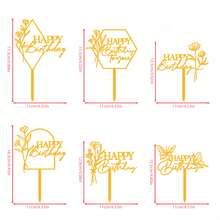 1 件/3 件/6 件金色蝴蝶花朵植物生日快乐蛋糕装饰生日女孩亚克力生日派对礼物甜点装饰 - 彩色 - 查看 8