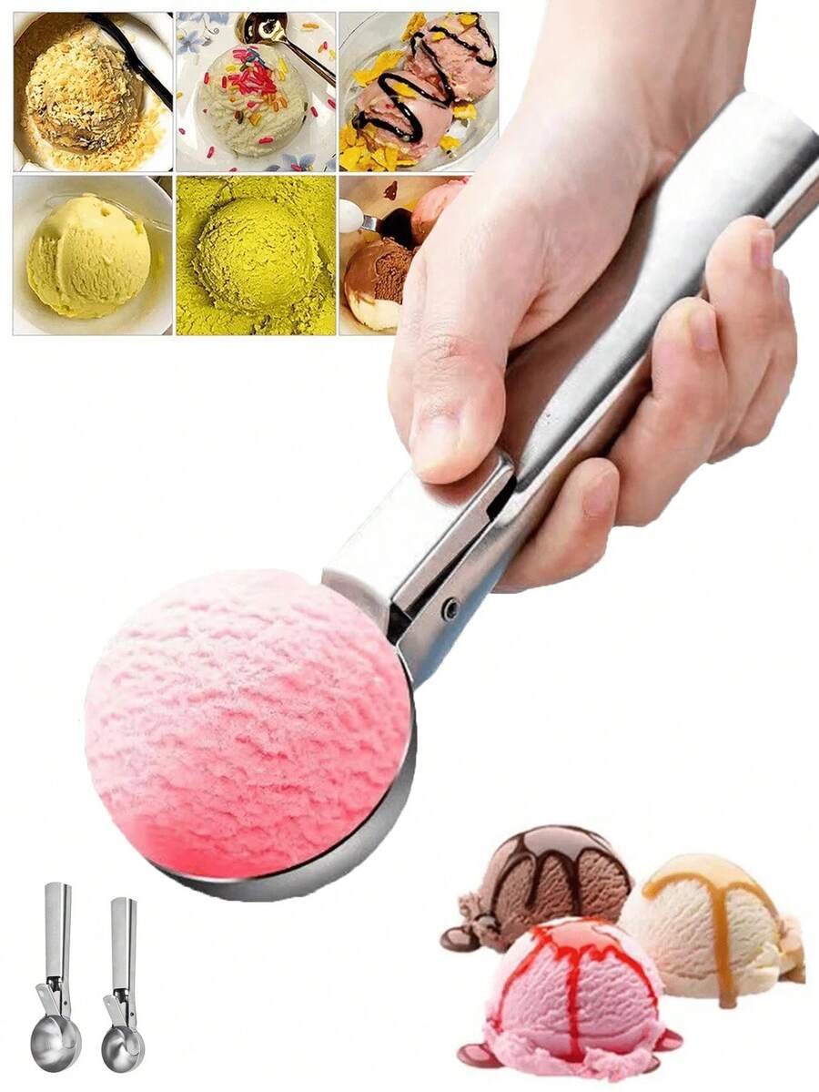1PC Ice Cream Scoop With Trigger Release, Ice Cream Scooper Stainless Steel, Professional Ice Cream Spoon, Comfortable Handle, Get Perfect Shape Scoops, Perfect For Hard Gelato, Frozen Yogurt, Cookie Dough - 1pcs - 查看 1