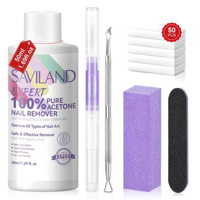  SAVILAND Plus Acetone Nail Polish Remover Kit: 50 ML Expert Gel Nail Polish Remover Non-Drying Gel Polish Remover With Cuticle Oil & Tools Quick Removal For Nail Polish Acrylic Dip Powder Salon