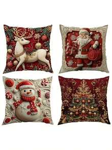 1/2/4Pcs Christmas Throw Pillow Covers Single-Sided Print - Santa, Reindeer, Snowman, And Tree Designs - Throw Pillow Covers - With Hidden Zipper Closure - Machine Washable - For Living Room And Office Decor - Multicolor - View 23