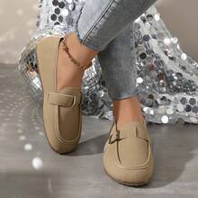 Retro Metal Buckle Loafers, Comfortable Slip-On, Suitable For Daily Wear, Dates, And Holiday Outfits