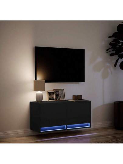 VidaXL TV Wand Unit LED Lighting 80x31x35 Cm Zwart view 5