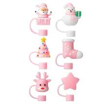 6pcs/Set Christmas Silicone Straw Cap,Four Styles To Choose From And Reusable Cartoon Santa Claus, Snowman, Reindeer, Penguin And Christmas Tree Design, Suitable For Cup Straws With Diameters Of 9mm-10mm - Straw Accessories