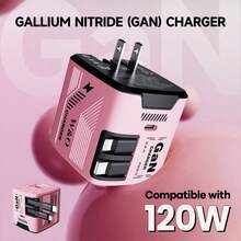 W&O 120W 手机 GaN 快速充电器，GaN 快速充电器 - 轻松增强您的充电游戏：高效 USB-C 可折叠旅行充电器，带 2 根电缆，带 1 个 C 型端口 - 适用于为各种电子设备充电，120 厘米/47 英寸可伸缩电缆，送给朋友的理想礼物。- 粉色/绿色/蓝色/黑色家庭办公室手机充电器多端口高输出功率 - 美規A型插(110-127V) - 查看 2