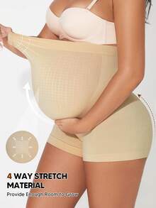Suprenx Quần short bầu cạp cao co giãn, nâng đỡ bụng, có phần bụng mở rộng, đồ tập yoga, đồ thể thao, phiên bản Giáng sinh - Màu be - Xem 5