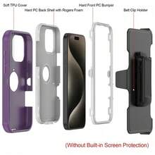 Phone Case With Belt Clip For IPhone 13/14/15/16 Pro Max Plus Heavy Duty 3 In 1 Military Grade Drop Protection DustProof Durable Protective Shockproof Cover  For Christmas, Birthday, New Year Gifts, Winter,Gifts For Family, Friends,Birthday,Girlfriend,Boyfriend - Tím/Trắng - Xem 10
