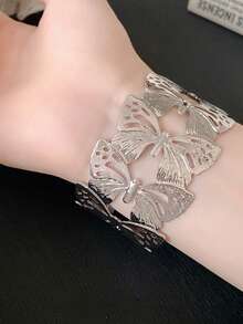 1pc Casual Street Fashion Exaggerated Metal Hollow C-Shape Adjustable Bangle Cuff Wrapped Braided Bracelet Back To School Valentine's Day Accessories - Multicolor - View 9