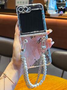 时尚水波纹透明手机壳适用于三星 Galaxy Z Flip 7 Z Flip6 ZFlip 5 ZFlip 4 ZFlip 3 5G 珍珠手链透明保护后盖 - 無色 - 查看 3