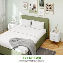 HOMCOM Modern Nightstands Set Of 2, Bedside Tables With 2 Drawers And Fluted Panels, End Tables With Storage And Gold Legs For Bedroom, White - 白色 - 查看 3