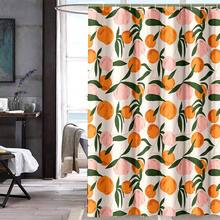 1pc Cartoon Peach Pattern Shower Curtain, Waterproof Polyester Fabric Shower Curtain With 12 Hooks, Machine Washable, 72" W X 72" H, Bathroom Decoration, Bathroom Accessories Fall Decor Back To School - Orange - View 12