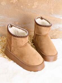 Damen warme und bequeme Schneestiefel mit dicker Sohle, einfache und modische Lässig Stiefeletten, personalisierte Schneestiefel mit dicker Sohle, warme und bequeme Outdoor-Schuhe, Winterflache Schuhe mit dicker Sohle, warme und bequeme Schneestiefel mit dicker Sohle, Damen lässige Slip-On Knöchel Stiefel