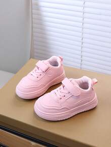 1双儿童休闲运动鞋，秋季新款女童软底白色鞋，幼儿时尚魔术贴防滑平底鞋，女童日常户外运动鞋 - 粉色 - 查看 3