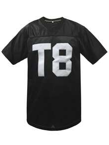 KTYSDE Men's #T8 Black American Football Jersey, MCRAE Embroidered Design, Classic Retro Mesh Loose V-Neck Short Sleeve Pullover T-Shirt, American Football Sports Tee