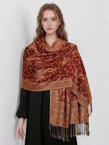 1 pezzo Sciarpa/Scialle decorativo da donna alla moda e caldo con stampa a motivo di anacardi, Hijab classico paisley e scialle hijab per abaya