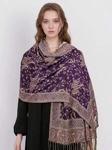 1 pezzo Sciarpa/Scialle decorativo da donna alla moda e caldo con stampa a motivo di anacardi, Hijab classico paisley e scialle hijab per abaya