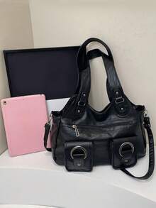 大容量纯色女士单肩包，时尚女士手提包，空间宽敞，可个性化定制，适合日常使用、上学、外出、购物、送礼、旅行、通勤等场合。 - 棕色 - 查看 12