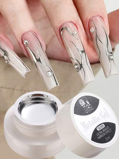 5ml Mirror Silver Metallic Gel Nail Polish Y2K Aesthetic Painting Soak Off Lacquers Metal Varnishes UV Gel Decoration DIY At Home Manicure