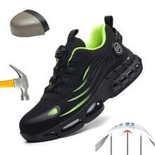Nowe, wygodne i bezpieczne buty z obrotowym przyciskiem, buty robocze odporne na uderzenia i przebicia, lekkie, oddychające buty robocze, buty robocze dla mężczyzn i kobiet, buty sportowe dla mężczyzn i kobiet - czarny zielony - Zobacz 12