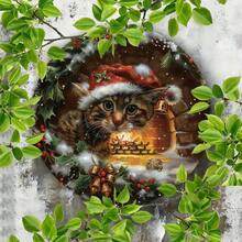 Vintage Christmas Cat Metal Sign - Wall Art Decor For Indoor & Outdoor Use, Ideal For Home, Restaurant, Cafe, Garage, Humorous Wall Art, 7.87 X 7.87 Inches - Foil Engraving Festive Feline Design Home Decor Christmas Decorations Room Decor