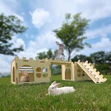 Wooden Rabbit Nest Rabbit Toy Castle Detachable Creative Splicing Rabbit Wooden House Solid Wood Hamster Hiding House Hiding Place Playhouse With Stairs Habitat - Rabbit Castle - View 9