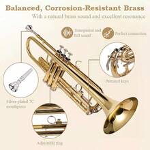 Bb Standard Trumpet Set For Beginner Student Brass Instrument With Hard Case, 7C Mouthpiece And Gloves, Gold - Gold - View 8