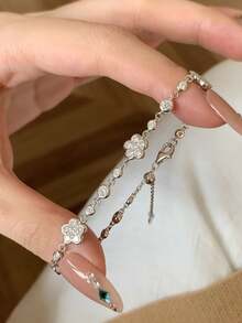 1pc Stainless Steel Floral Bubble Bracelet With Zirconia Crystals, Delicate Jewelry, Luxury Feel For Women