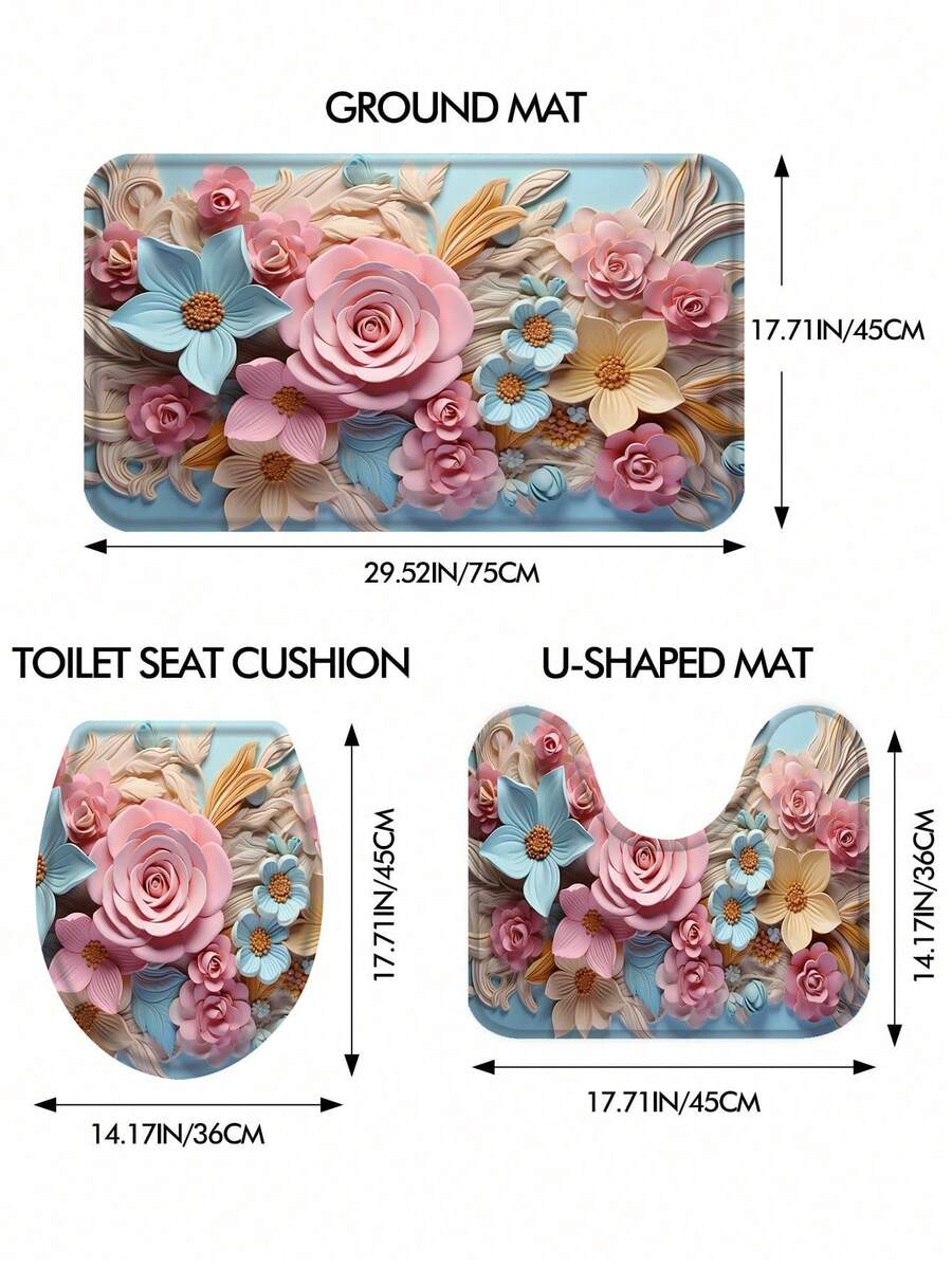 3 件套浴室地毯套装小浴室垫浴室地毯长室内入口垫可水洗家居用品家居配件公寓装饰必备品，肉眼可见的 3D 油画风格家居浴室装饰户外地毯门垫秋季装饰浴室配件返校入口装饰