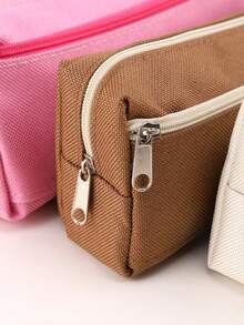 1 Solid Color Zipper Pencil Case, Pencil Case, Study Supplies, School Subjects, Luggage, Suitable For Schools And Offices, Student Stationery, Back To School Supplies, Women's Makeup Bag, Beauty Bag, Stationery Classification Storage Bag, School Supplies (White, Black, Pink, Brown)