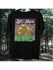 Lets Have Shrex Meme Funny Shirt Satire Parody Graphic Print Short Sleeve Crew Neck Casual Cotton Top For Men - Black - View 1