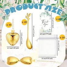 VICKYO 20 Sets Bridal Shower  Party Favor For Guest Tea Spoon Sets With 20pcs Leaf Tea Spoons, Heart Tea Infuser Ball Steepers, Thank You Cards And Organza Bags For Wedding Party Supplies - 金色 - 查看 5