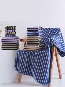 A Set Of Deep-Colored Striped Towels, Bath Towels, Coral Velvet Rectangular Bathroom Towels 75*35cm, Soft And Absorbent, Lint-Free, Suitable For Home Use, Unisex, Can Be Used As A Wrapped Bath Towel, Beach Towel, Outdoor Pool Towel, Bathing Towel, Or 140*70cm Bath Towel, Suitable For All Seasons Shower Towels For Beauty Salon, Hotel Sports,Home Essentials, Towel, Skin Care - Multicolor - View 2