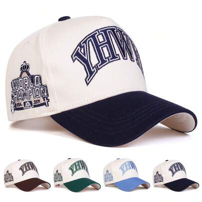 1Piece Men YHWH Letter Embroidered Five-Faced Hat Baseball Cap Outdoor Adjustable Sunscreen Leisure Hat Spring Autumn Travel Tourism Beach Vacation