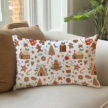 1 pièce Housse de coussin décorative imprimée d'une maison en pain d'épices minimaliste et d'une canne en bonbon, en velours pêche et polyester, 30*50cm/40*60cm, convient pour la décoration de la chambre en hiver et de Noël, salon moderne, canapé, décoration de fête, cadeau - Multicolore - Voir 4